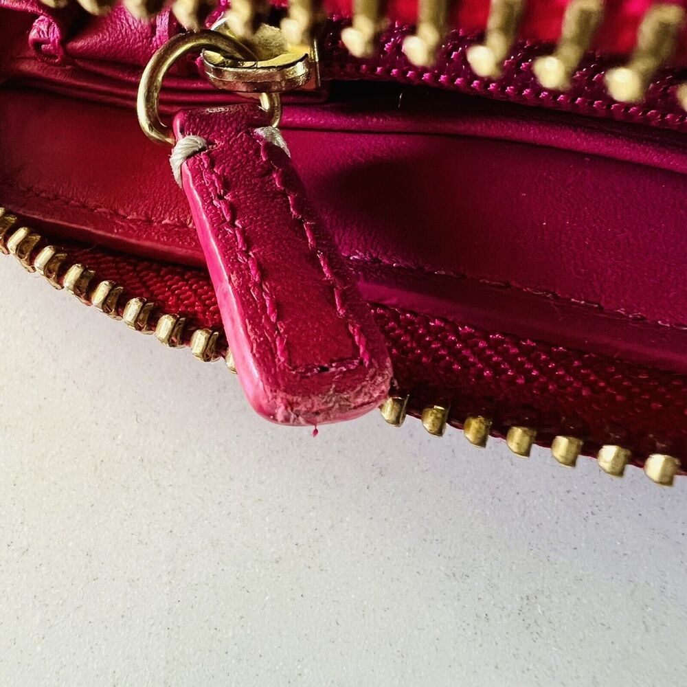 COACH Heritage Khaki Pink Stripe Accordion Zip Wallet In Signature Canvas - Picture 6 of 8